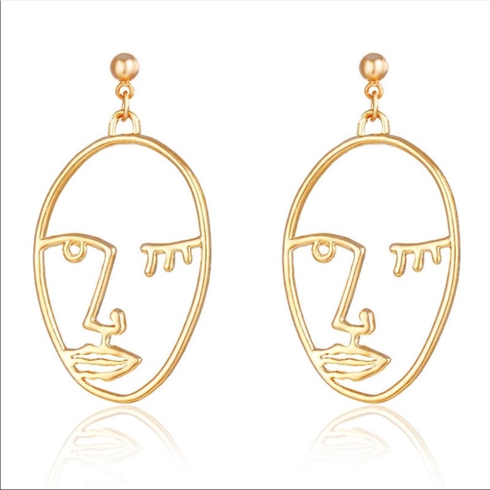 Dainty Face Outline Earrings - Picture 2 of 7